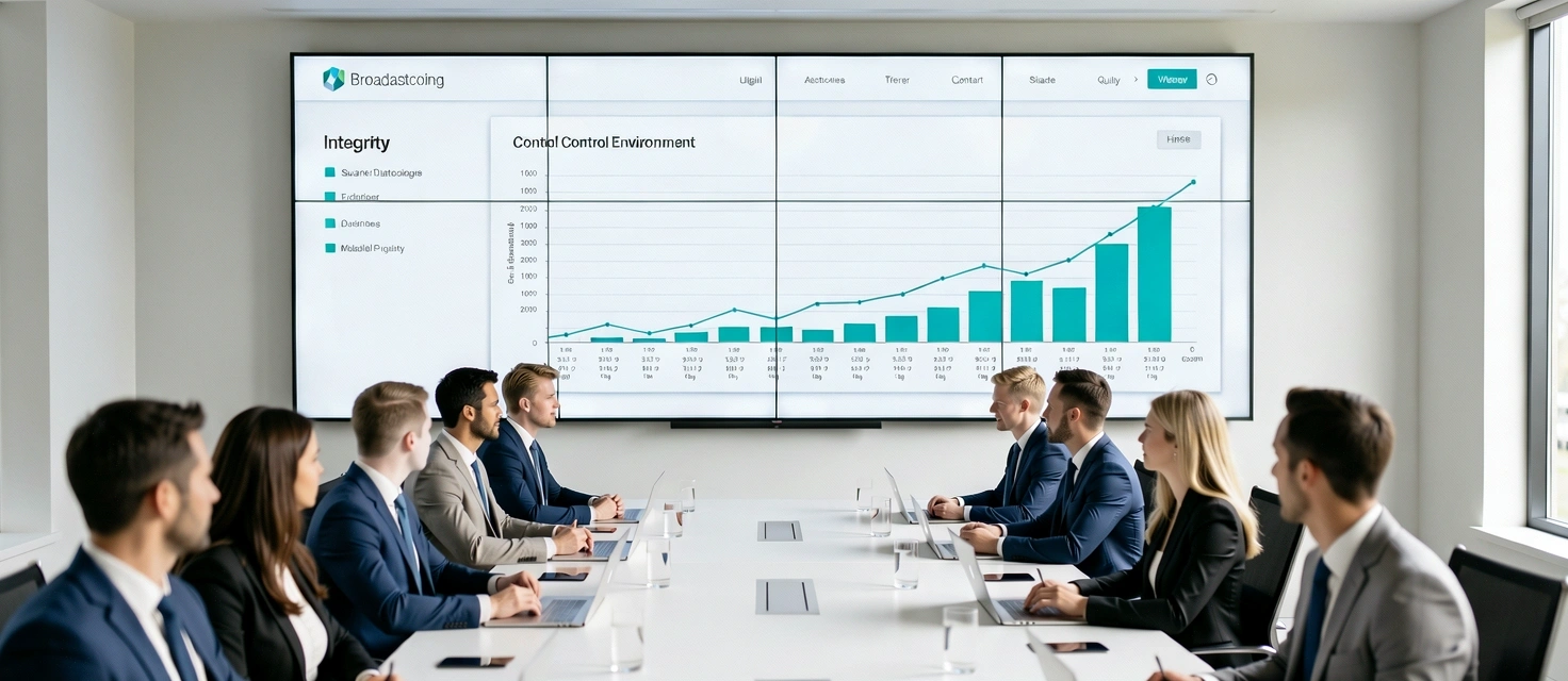 Broadcasting control environment representing data integrity